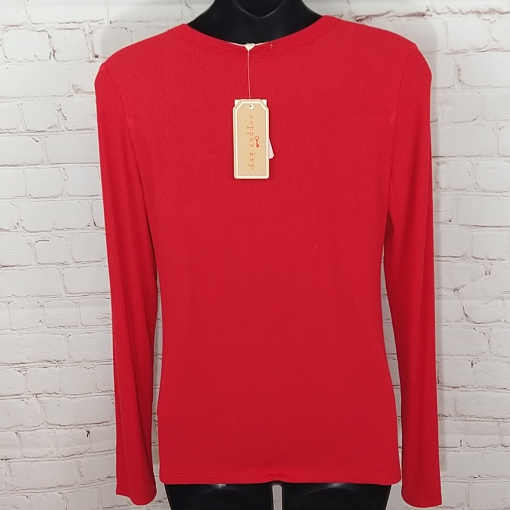 NWT Copper Key Soft Red Ribbed Tee-shirt - Picture 2 of 11